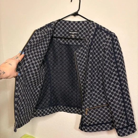 Karl Lagerfeld Paris Navy Blue Women's Zip Blazer Jacket - Picture 3 of 12
